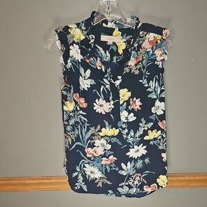 LOFT Navy Floral Sleeveless Blouse
